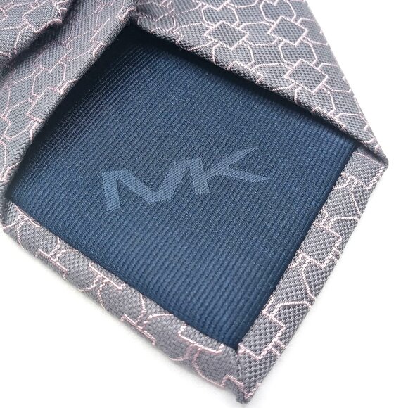 Michael Kors Men's Tie Gray Pink Geometric Pattern Silk Blend Tie 62" Length - Picture 8 of 9